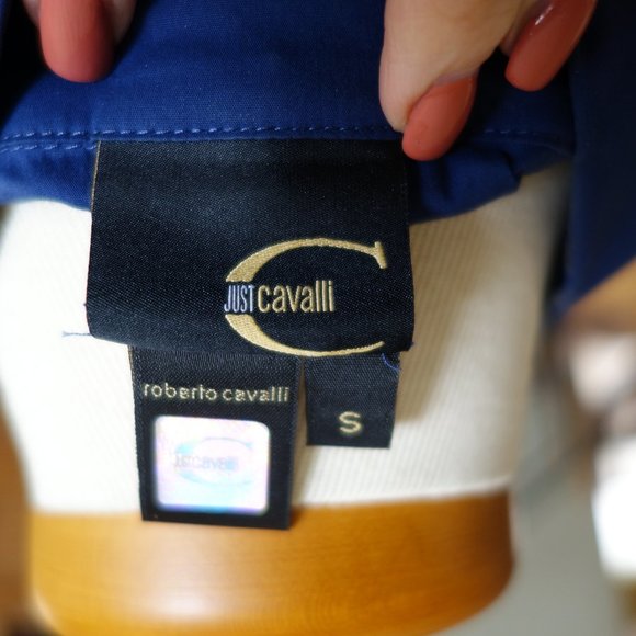 Just Cavalli blue blouse size small $380 puffed sleeves pleats Roberto Cavalli - Picture 8 of 12